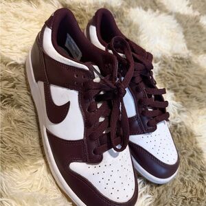 Nike Women's Burgundy and White Dunks